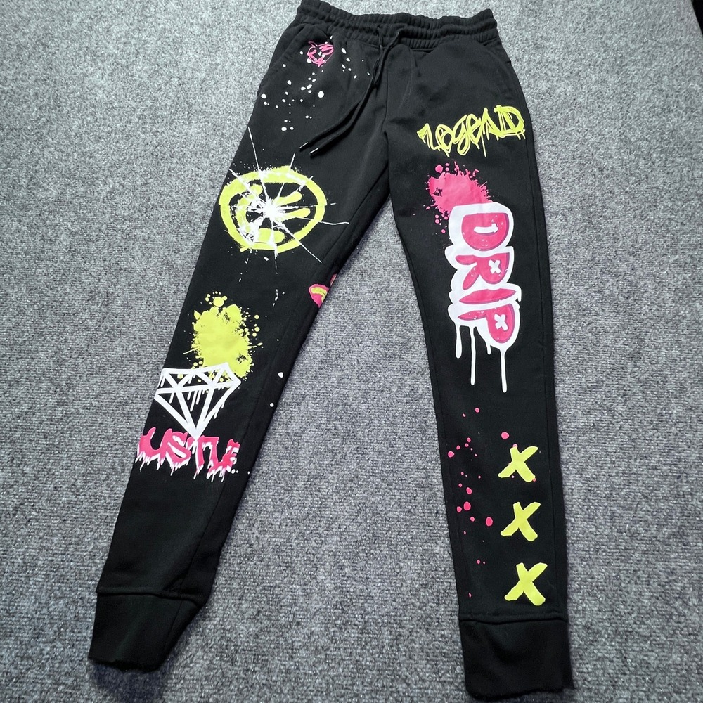 Brooklyn Cloth Mens The Jogger Black Graffiti Drip Hustle Graphic Pants Small